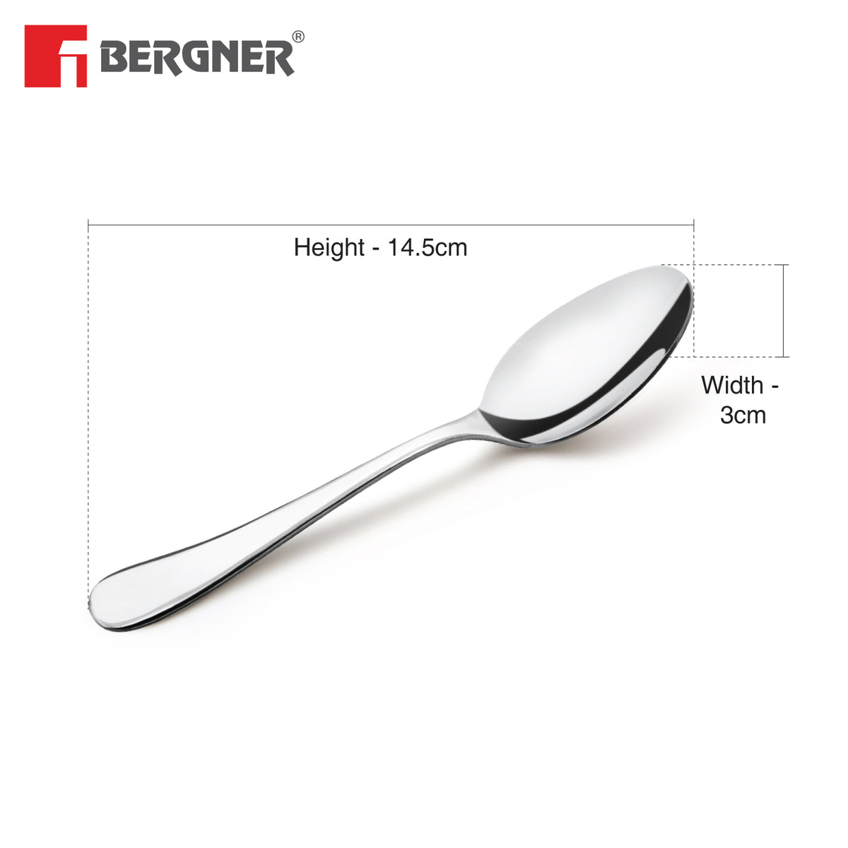 Bergner BE Essentials Baguette Stainless Steel 6 Pcs Tea Spoon Set, 14.5cm Long