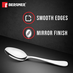 Bergner BE Essentials Baguette Stainless Steel 6 Pcs Tea Spoon Set, 14.5cm Long
