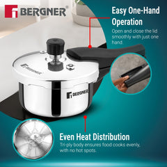 Bergner Argent Classic Triply Outer Lid Pressure Cooker 1.0L - Induction Bottom