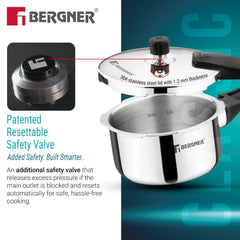 Bergner Argent Classic Triply Outer Lid Pressure Cooker 1.0L - Induction Bottom
