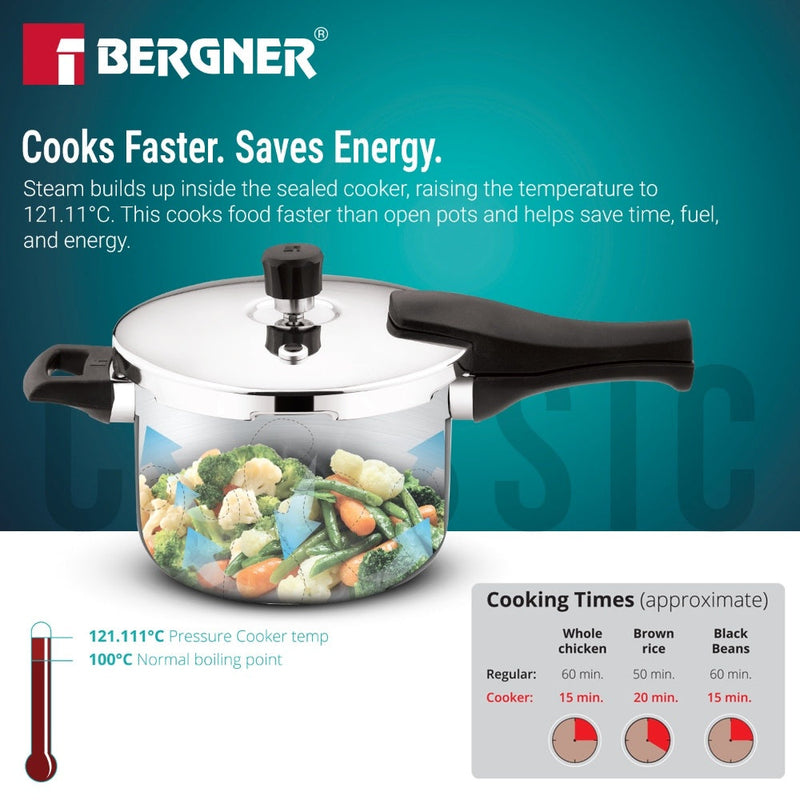 Bergner Argent Classic Triply Outer Lid Pressure Cooker 1.5L - Induction Bottom