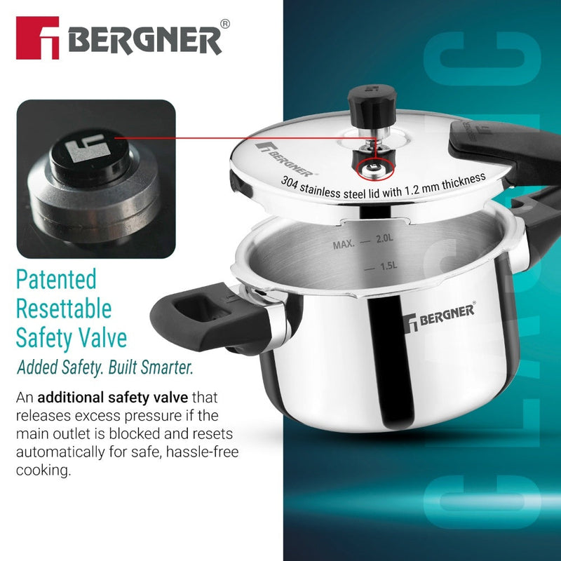 Bergner Argent Classic Triply Outer Lid Pressure Cooker 2.5L - Induction Bottom