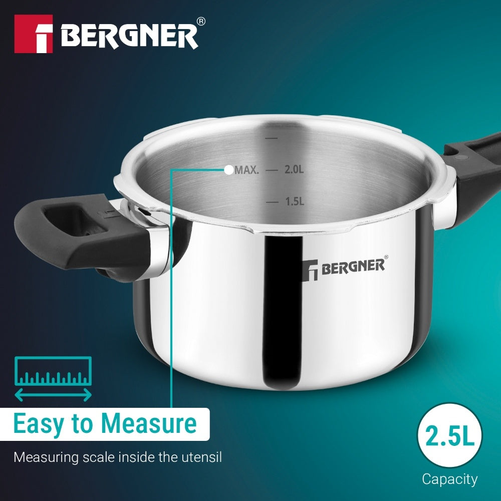 Bergner Argent Classic Triply Outer Lid Pressure Cooker 2.5L - Induction Bottom