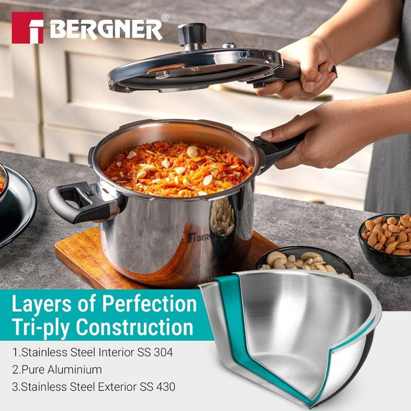 Bergner Argent Classic Triply Outer Lid Pressure Cooker 3.5L - Induction Bottom