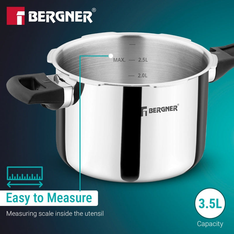 Bergner Argent Classic Triply Outer Lid Pressure Cooker 3.5L - Induction Bottom
