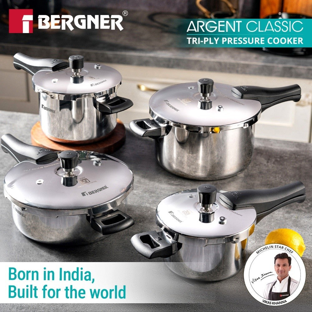 Bergner Argent Classic Triply Outer Lid Pressure Cooker 6.5L - Induction Bottom