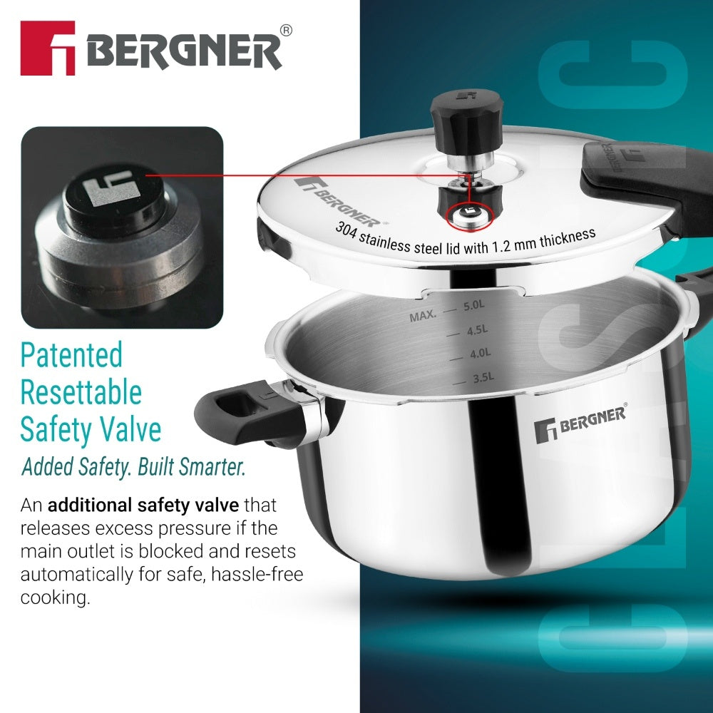 Bergner Argent Classic Triply Outer Lid Pressure Cooker 6.5L - Induction Bottom