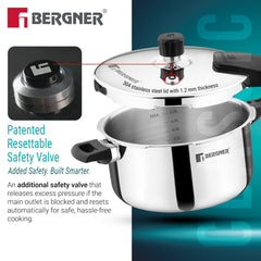 Bergner Argent Classic Triply Outer Lid Pressure Cooker 6.5L - Induction Bottom