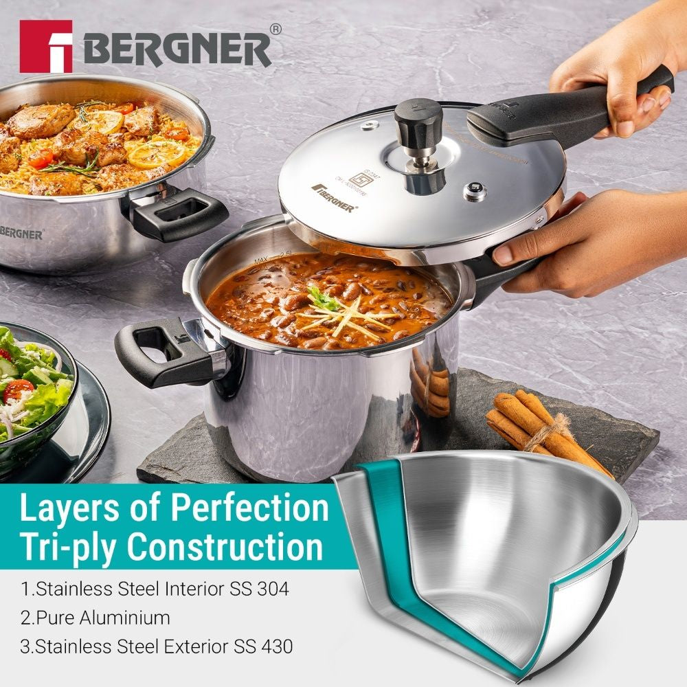 Bergner Argent Classic Triply Outer Lid Pressure Cooker 8.0L - Induction Bottom