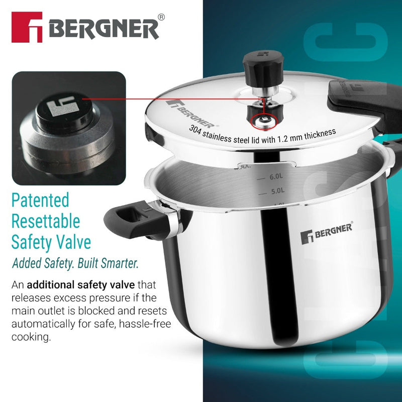 Bergner Argent Classic Triply Outer Lid Pressure Cooker 8.0L - Induction Bottom
