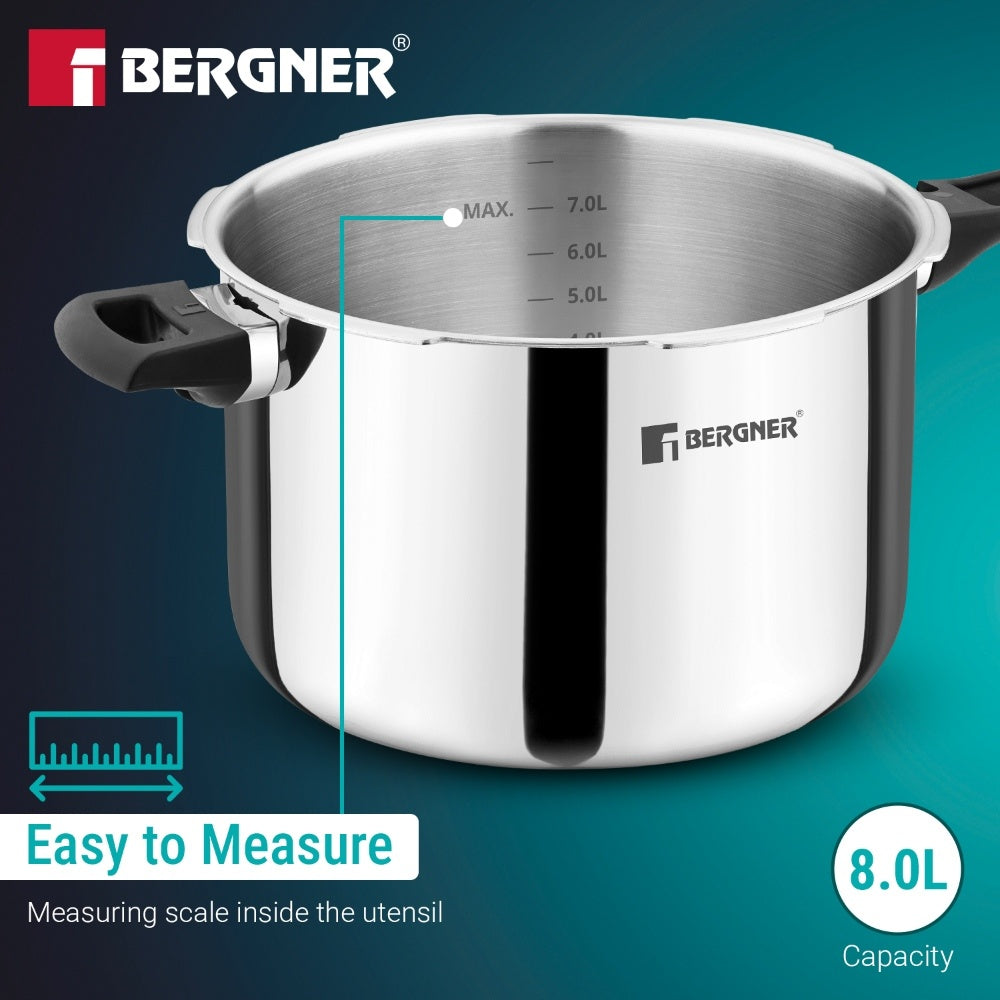 Bergner Argent Classic Triply Outer Lid Pressure Cooker 8.0L - Induction Bottom