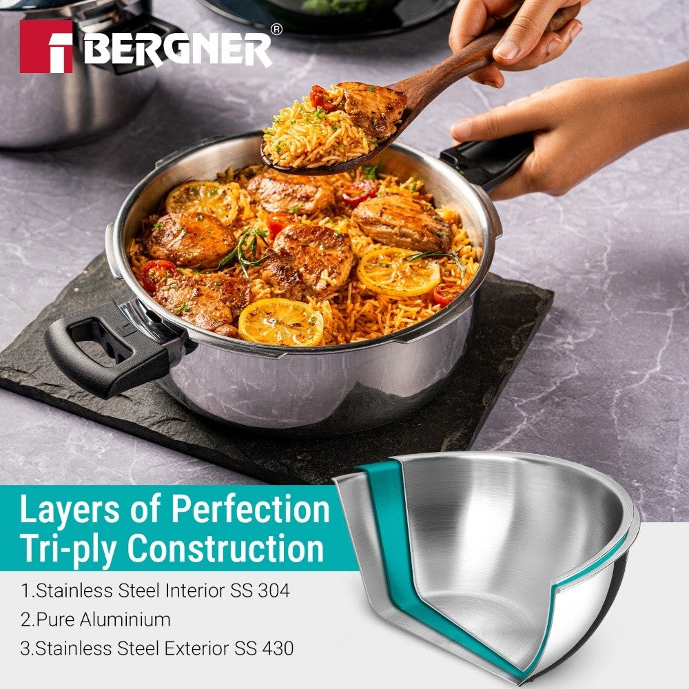 Bergner Argent Classic Triply Outer Lid Pressure Pan 3.5L - Induction Bottom