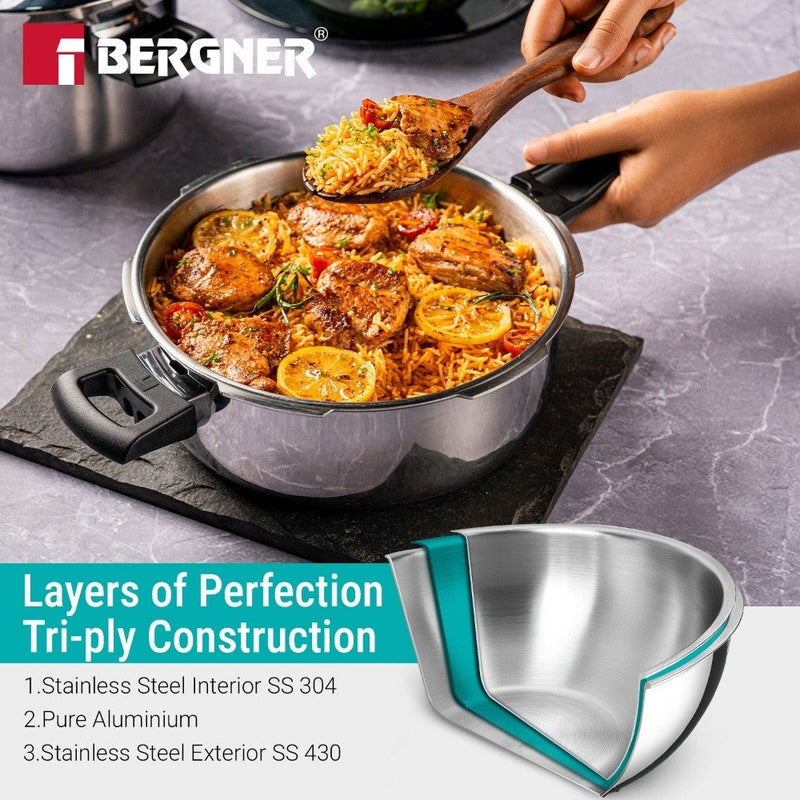Bergner Argent Classic Triply Outer Lid Pressure Pan 3.5L - Induction Bottom