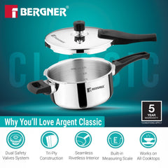 Bergner Argent Classic Triply Outer Lid Pressure Pan 3.5L - Induction Bottom