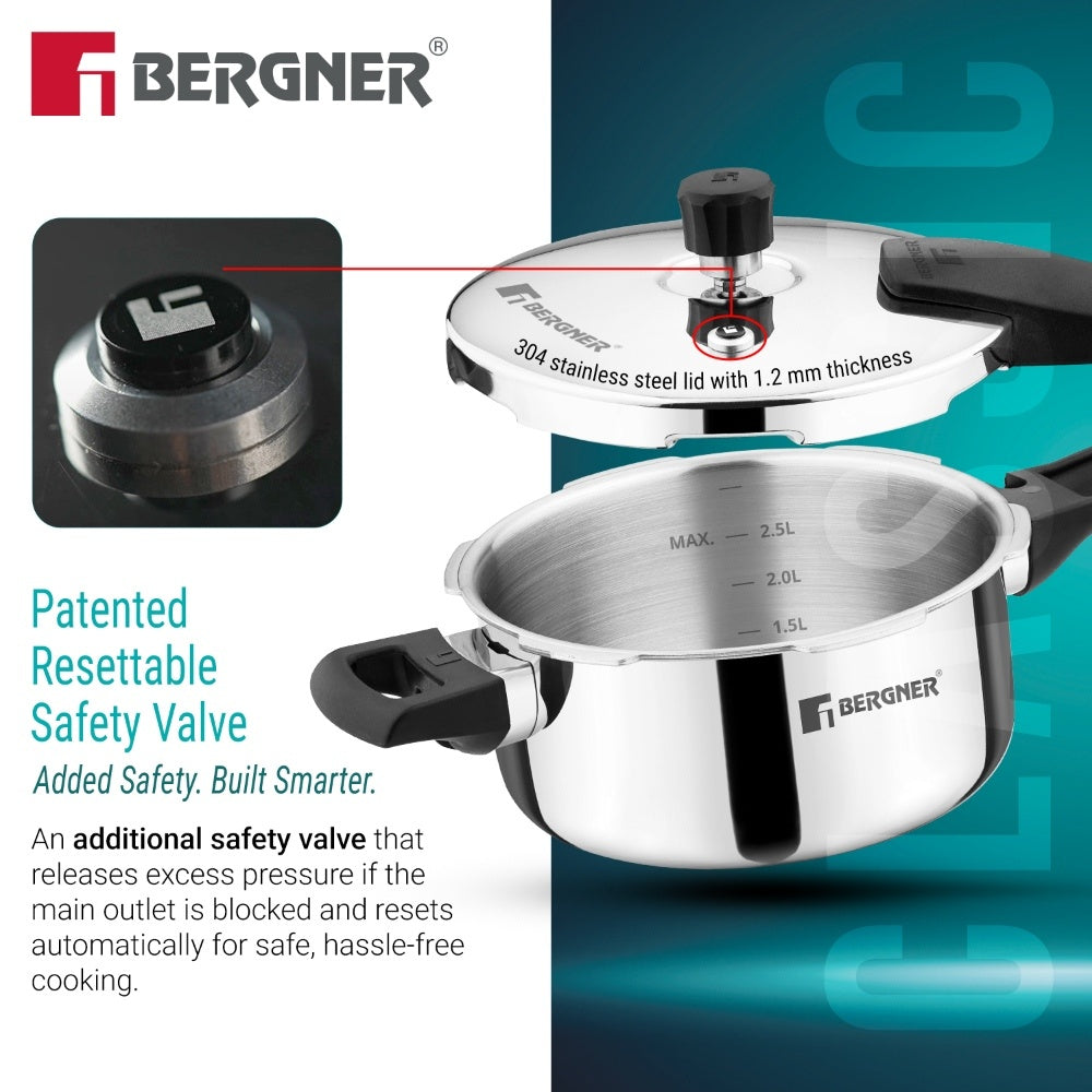 Bergner Argent Classic Triply Outer Lid Pressure Pan 3.5L - Induction Bottom