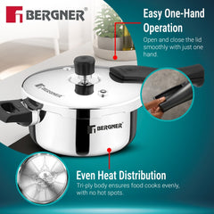 Bergner Argent Classic Triply Outer Lid Pressure Pan 3.5L - Induction Bottom