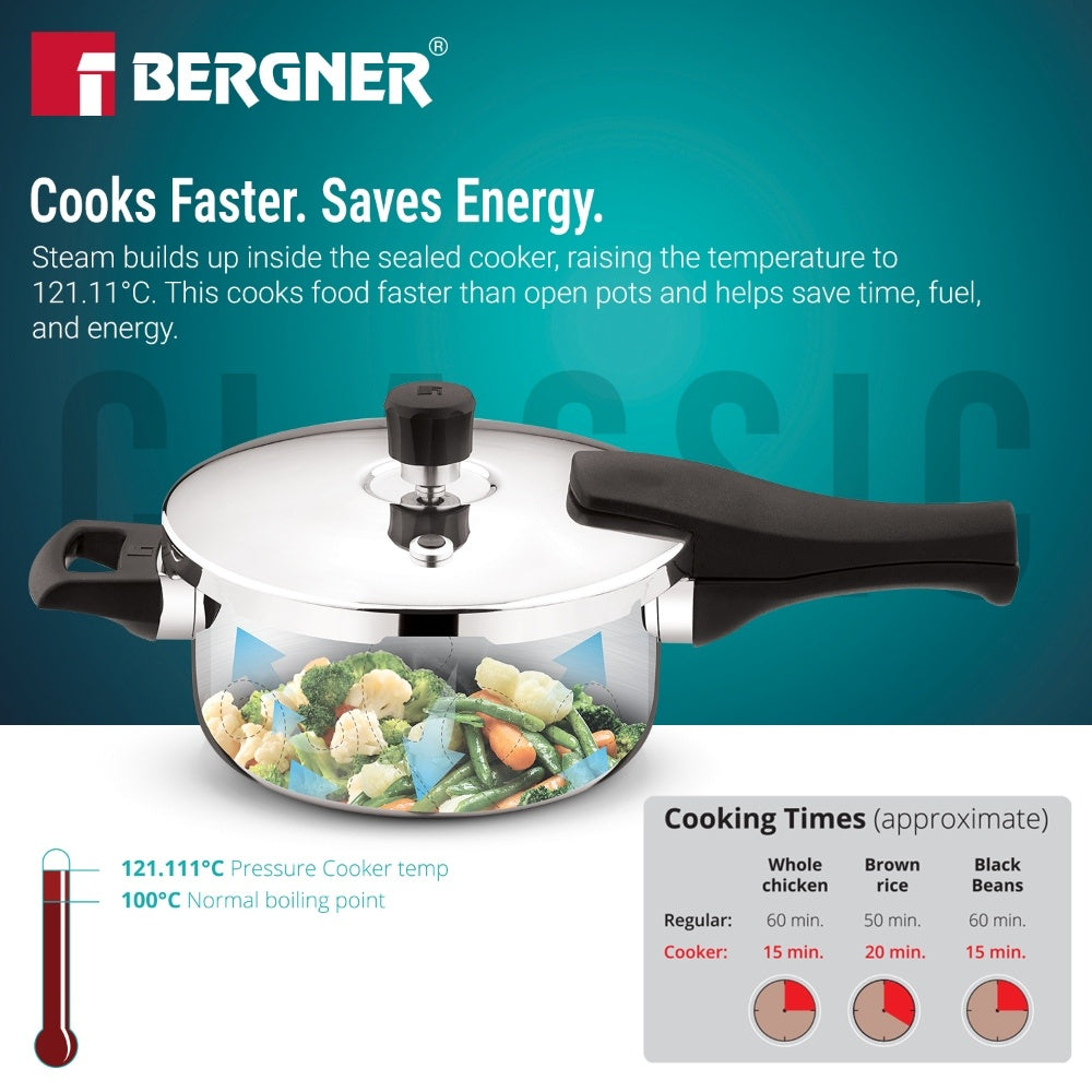 Bergner Argent Classic Triply Outer Lid Pressure Pan 3.5L - Induction Bottom