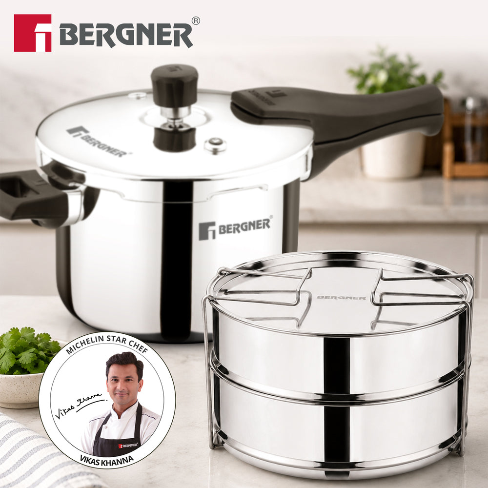 Bergner Argent Classic Stainless Steel 2 Tier Pressure Cooker Separator/Containers (18cm Dia)