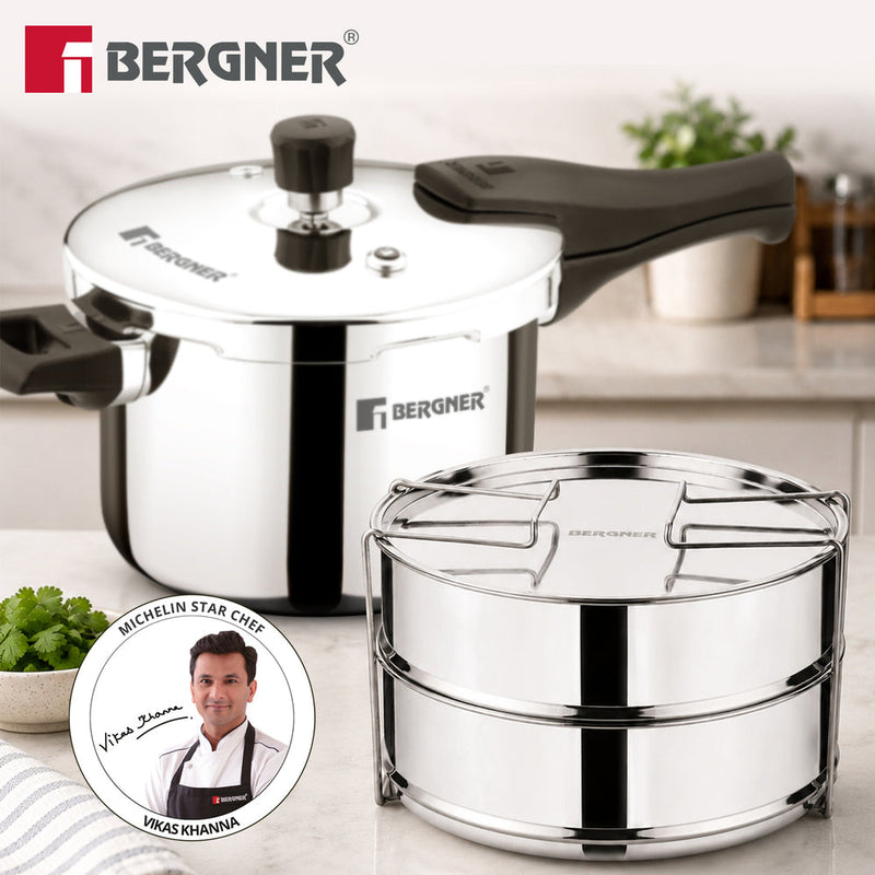 Bergner Argent Classic Stainless Steel 2 Tier Pressure Cooker Separator/Containers (18cm Dia)