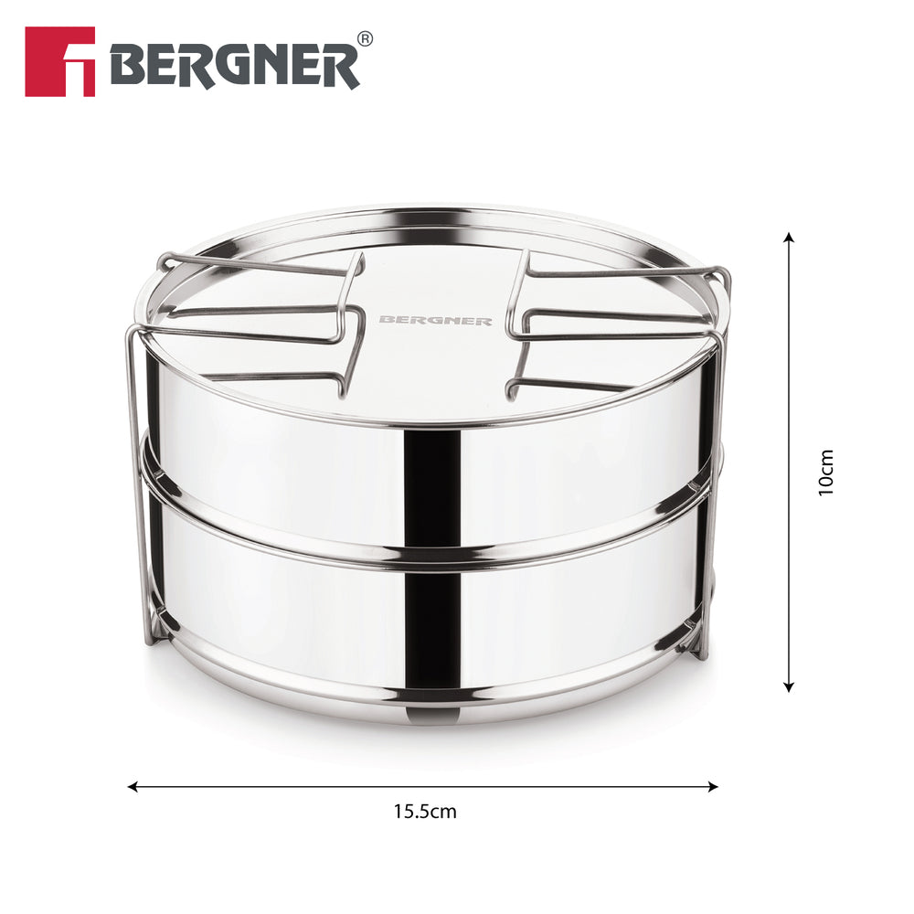 Bergner Argent Classic Stainless Steel 2 Tier Pressure Cooker Separator/Containers (18cm Dia)