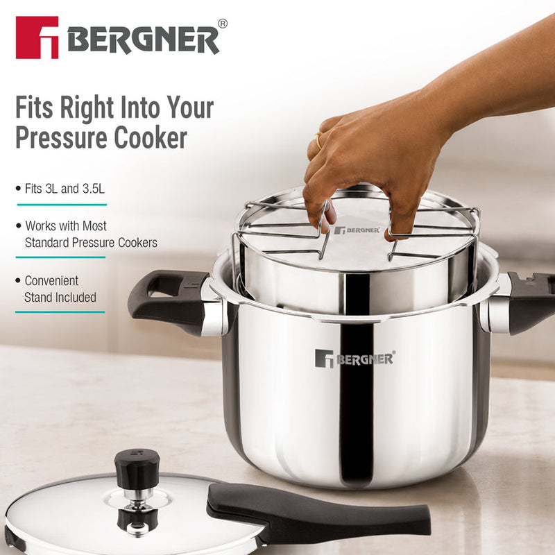 Bergner Argent Classic Stainless Steel 2 Tier Pressure Cooker Separator/Containers (18cm Dia)