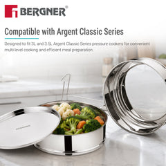Bergner Argent Classic Stainless Steel 2 Tier Pressure Cooker Separator/Containers (18cm Dia)