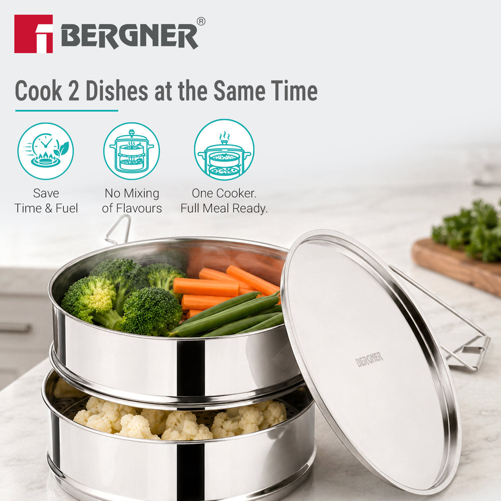 Bergner Argent Classic Stainless Steel 2 Tier Pressure Cooker Separator/Containers (18cm Dia)