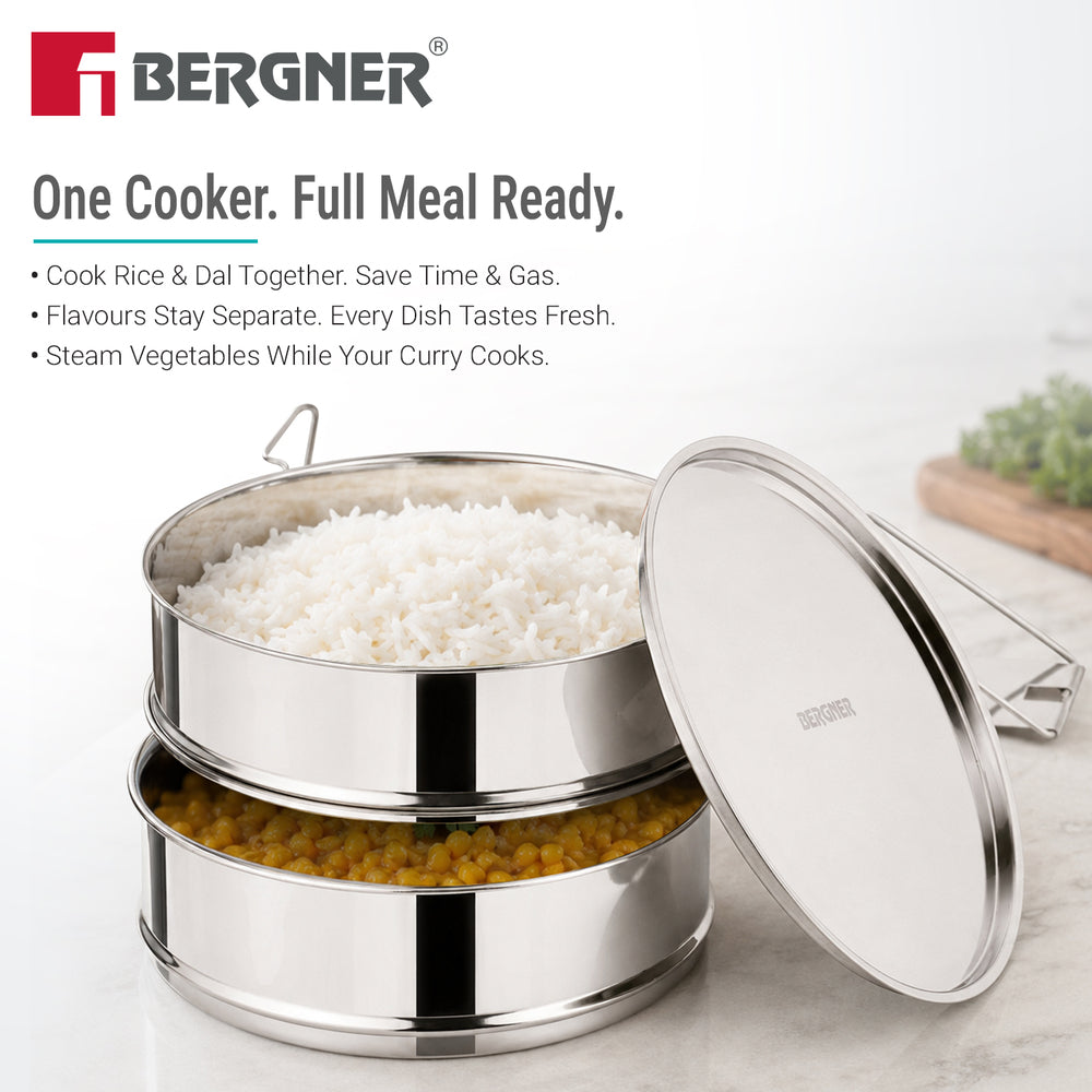 Bergner Argent Classic Stainless Steel 2 Tier Pressure Cooker Separator/Containers (18cm Dia)
