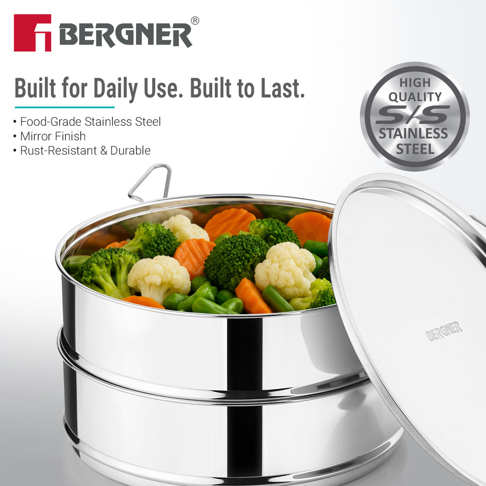 Bergner Argent Classic Stainless Steel 2 Tier Pressure Cooker Separator/Containers (18cm Dia)