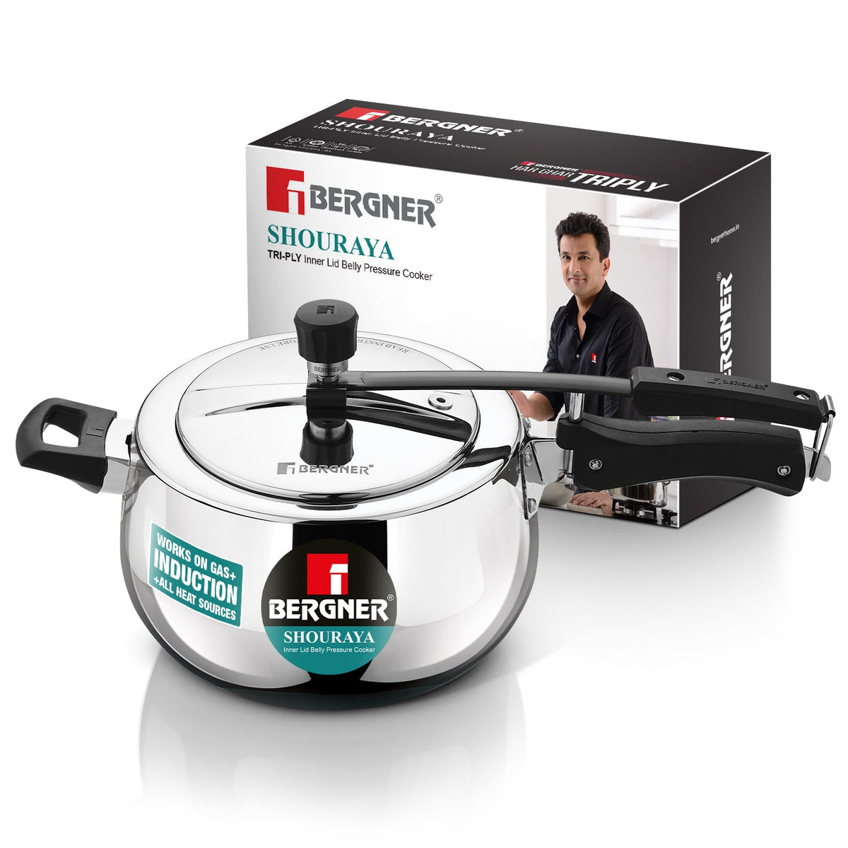 Bergner Shouraya Tri-ply Stainless Steel Inner Lid Belly 5 L Pressure Cooker