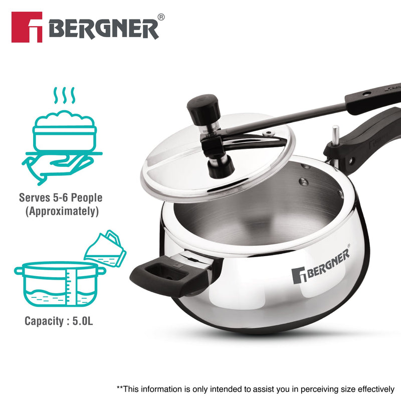 Bergner Shouraya Tri-ply Stainless Steel Inner Lid Belly 5 L Pressure Cooker