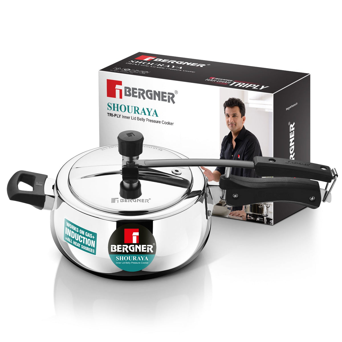 Bergner Shouraya TriPly Stainless Steel Inner Lid Belly Pressure Cooker 3.5 L