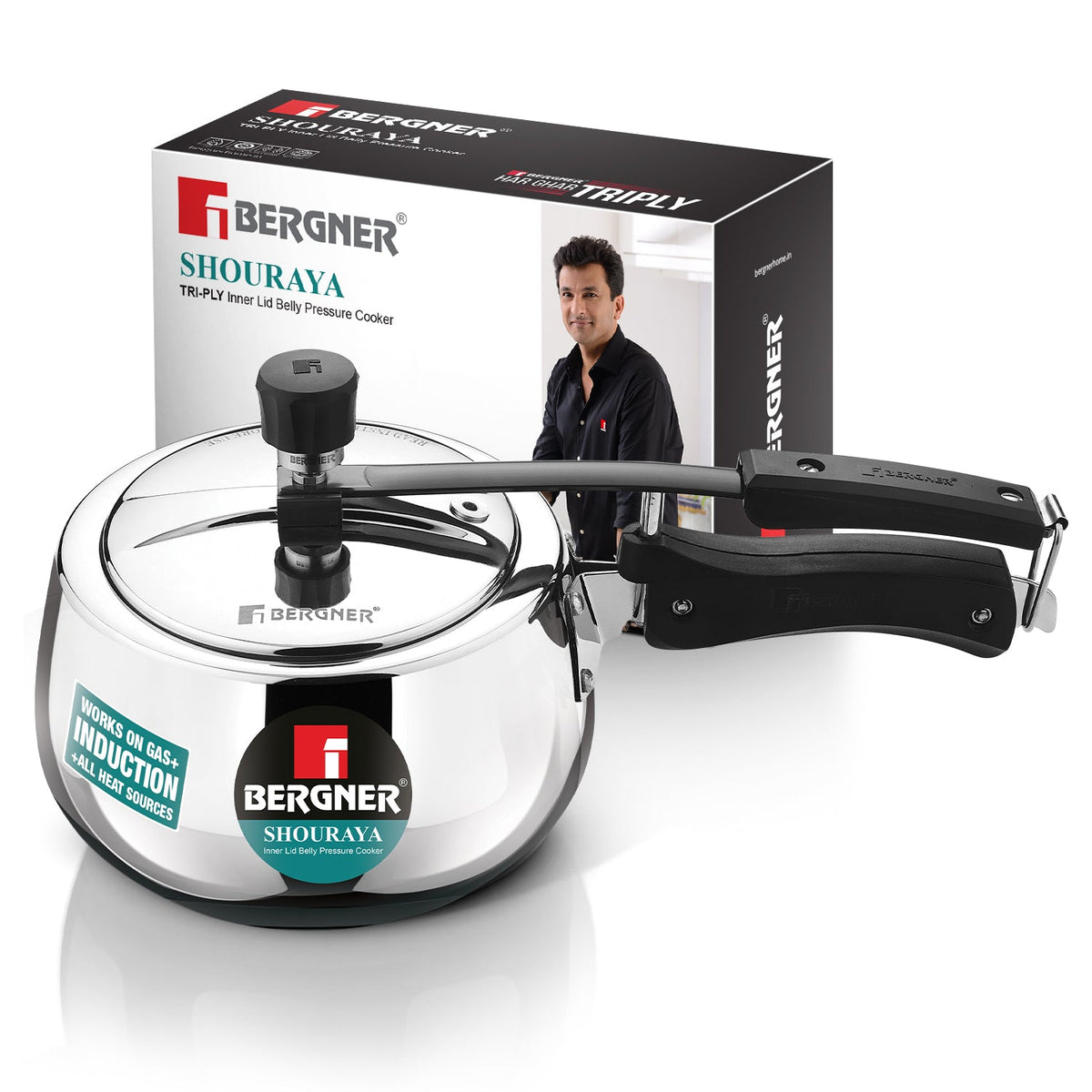 Bergner Shouraya TriPly Stainless Steel Inner Lid Belly Pressure Cooker 1.5 L