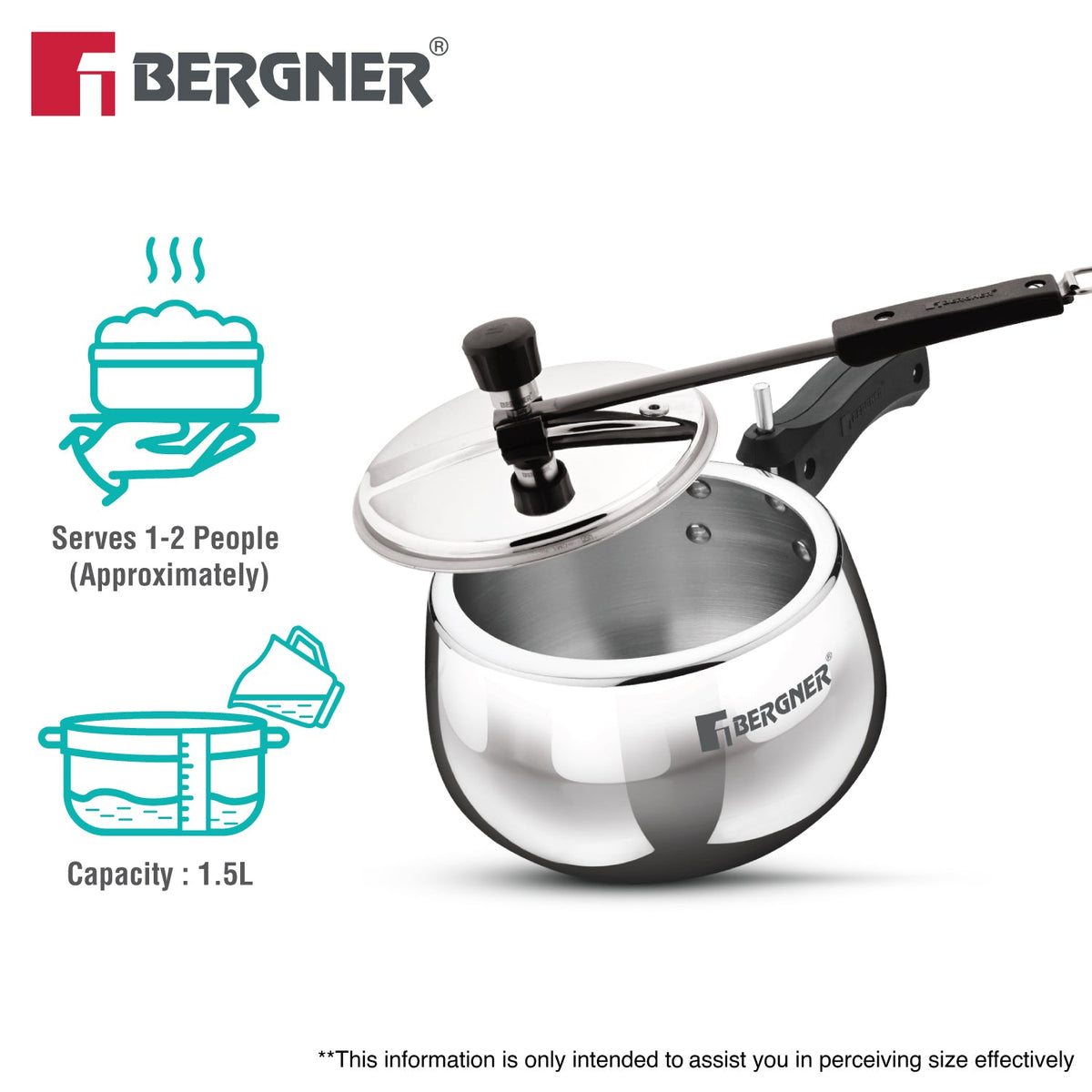 Bergner Shouraya TriPly Stainless Steel Inner Lid Belly Pressure Cooker 1.5 L