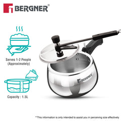 Bergner Shouraya TriPly Stainless Steel Inner Lid Belly Pressure Cooker 1.5 L