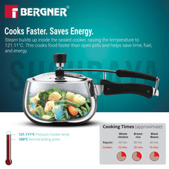 Bergner Shouraya TriPly Stainless Steel Inner Lid Belly Pressure Cooker 1.5 L