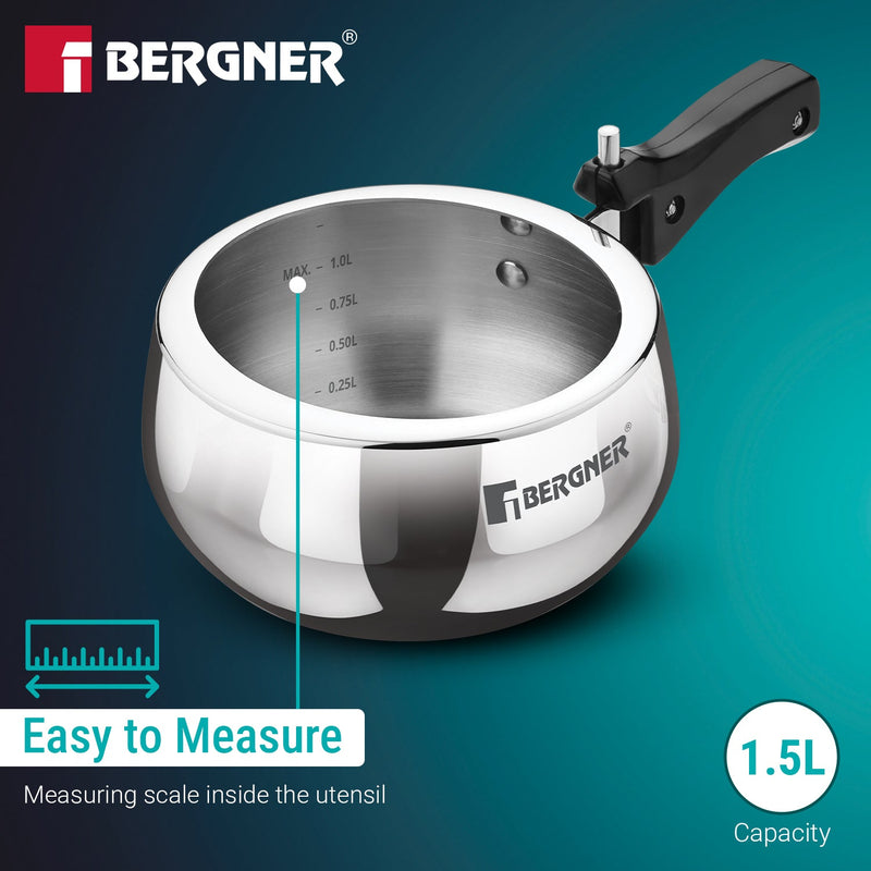Bergner Shouraya TriPly Stainless Steel Inner Lid Belly Pressure Cooker 1.5 L