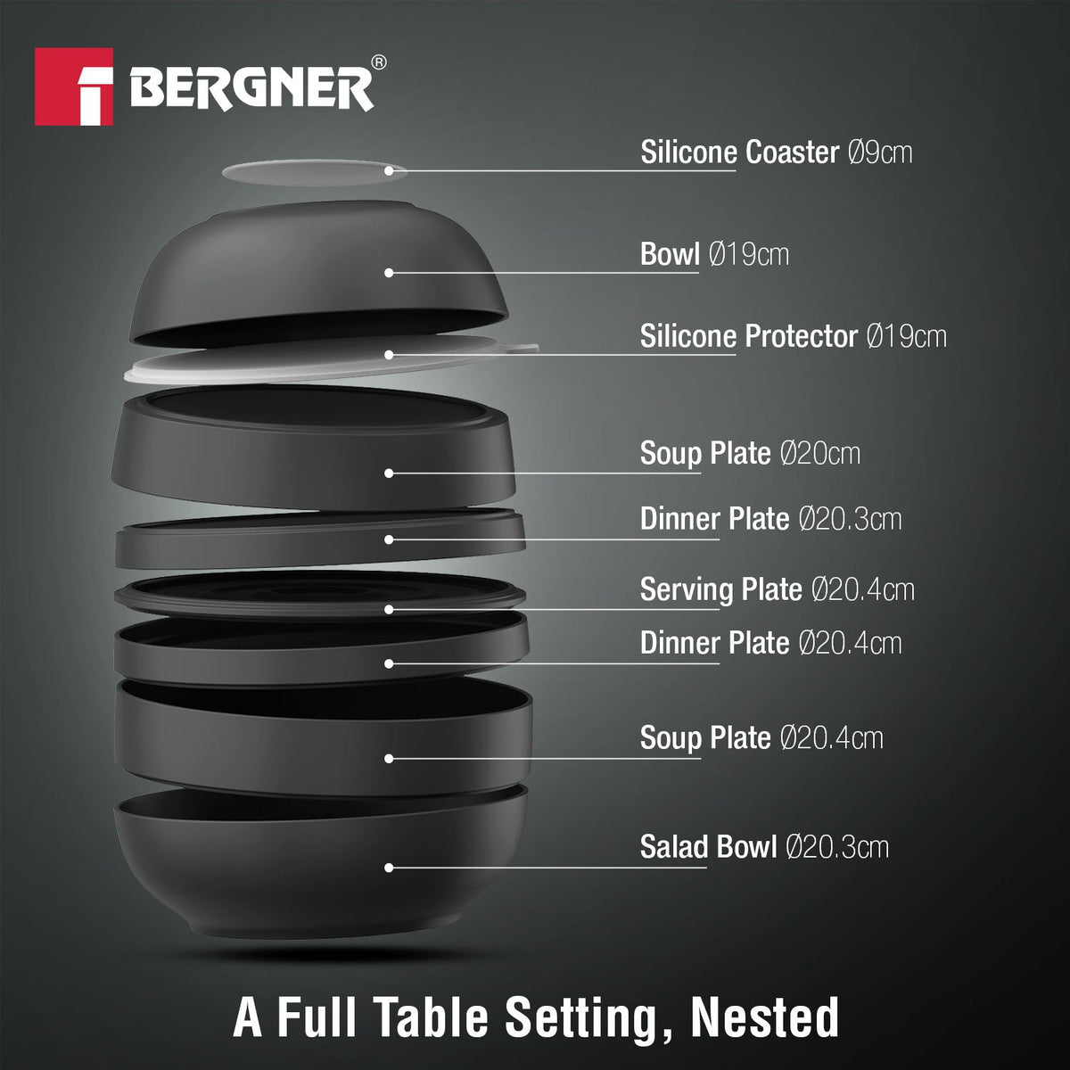 Bergner MasterPRO by Bergner Share Play Stoneware 9 Pcs Dinnerware Set - Matte Black