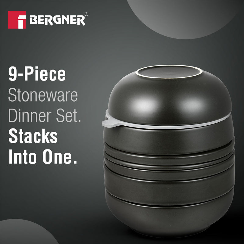 Bergner MasterPRO by Bergner Share Play Stoneware 9 Pcs Dinnerware Set - Matte Black