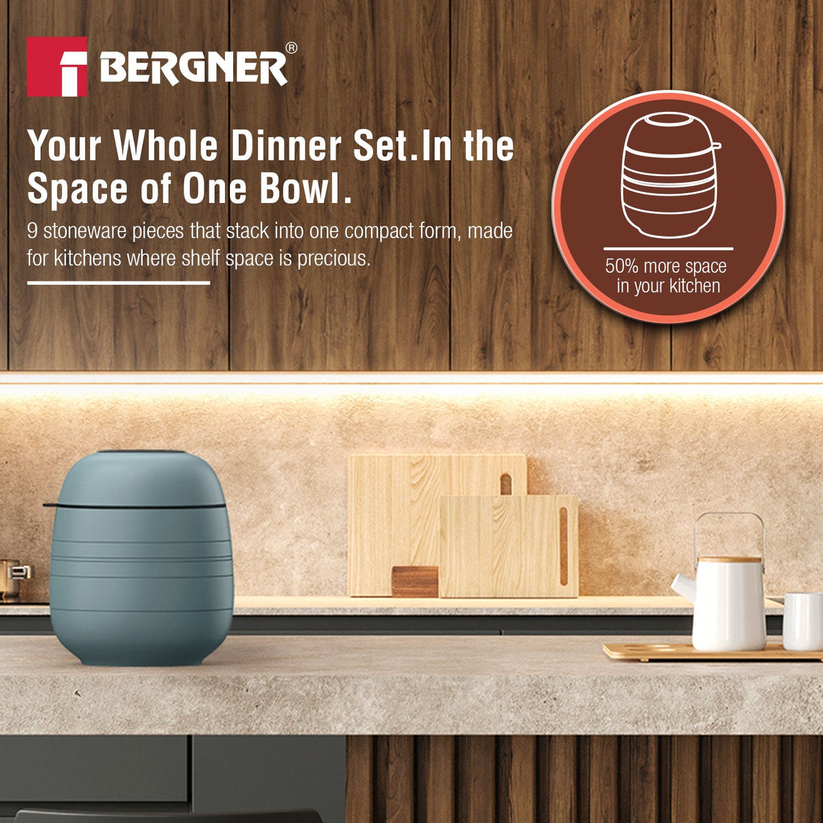 Bergner MasterPRO by Bergner Share Play Stoneware 9 Pcs Dinnerware Set - Dusty Blue