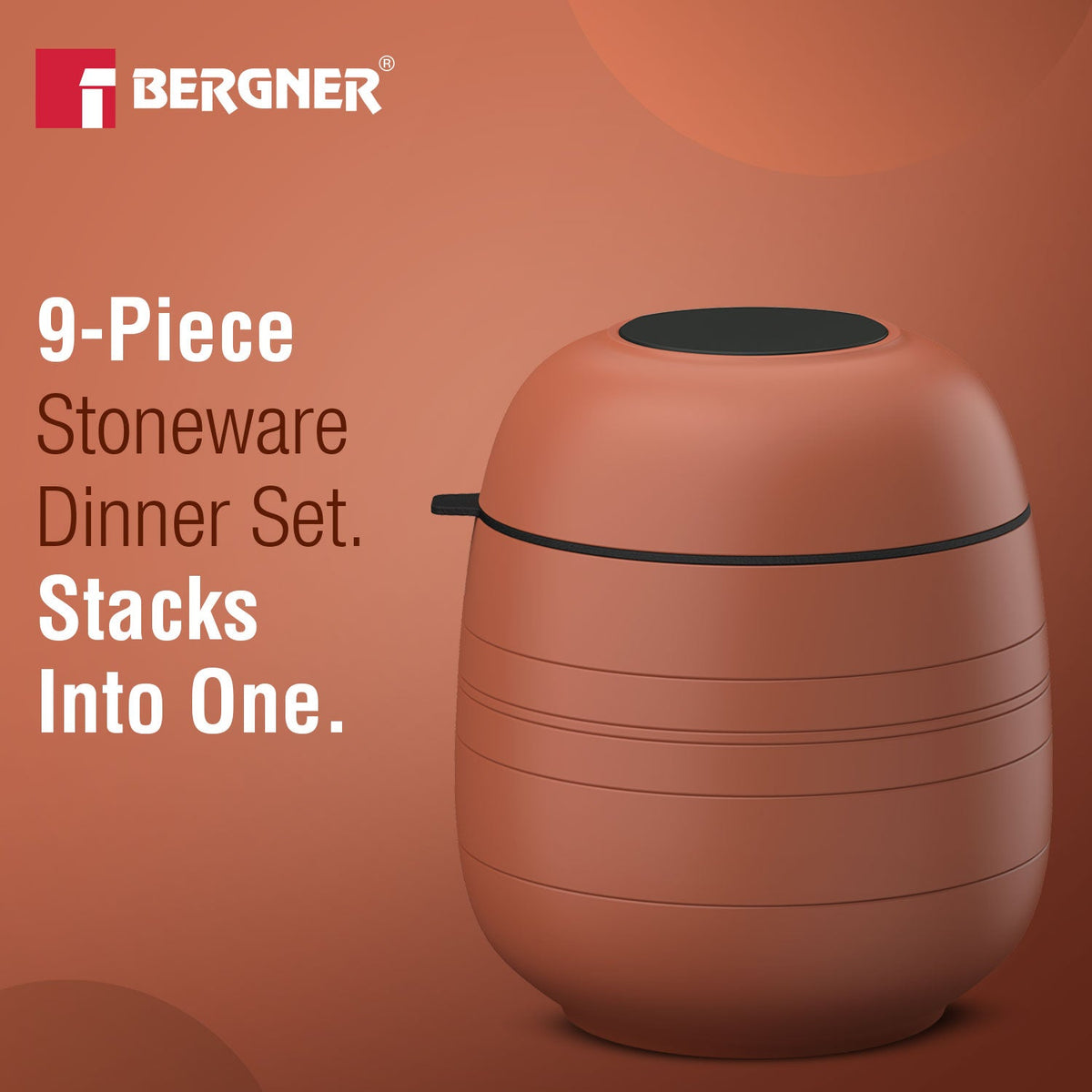 Bergner MasterPRO by Bergner Share Play Stoneware 9 Pcs Dinnerware Set - Clay Orange