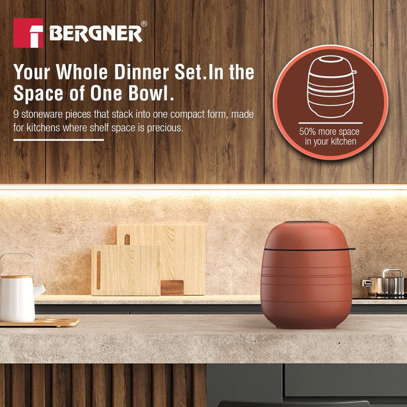 Bergner MasterPRO by Bergner Share Play Stoneware 9 Pcs Dinnerware Set - Clay Orange
