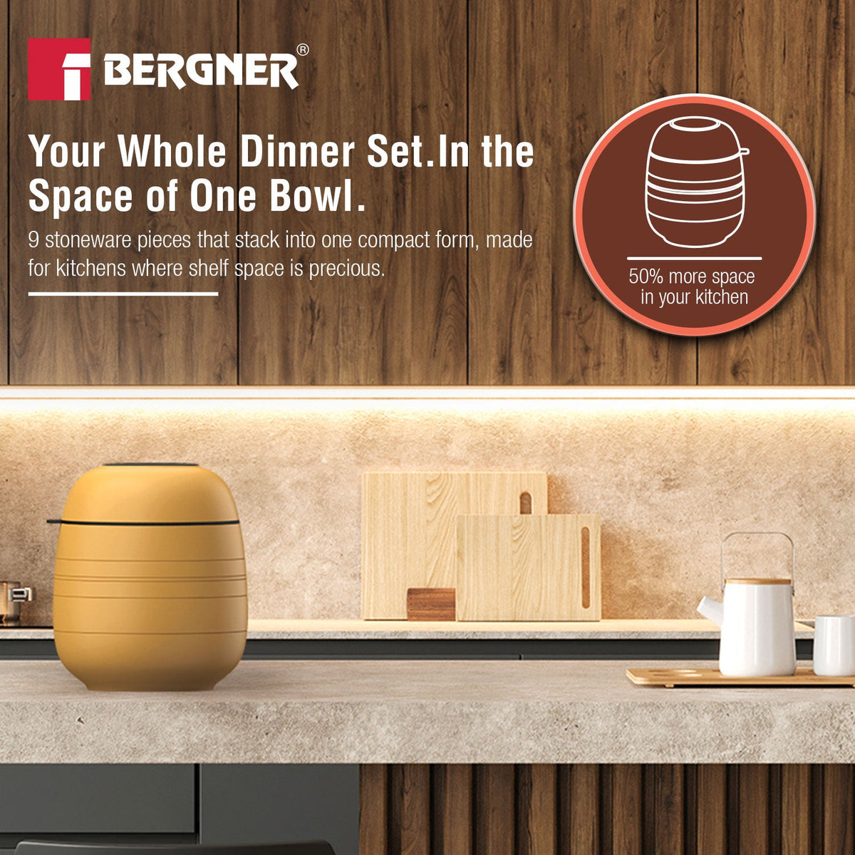 Bergner MasterPRO by Bergner Share Play Stoneware 9 Pcs Dinnerware Set - Mustard Yellow