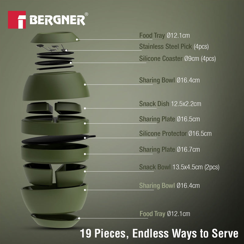 Bergner MasterPRO by Bergner Share Play Stoneware 19 Pcs Snackware Set - Sage Green