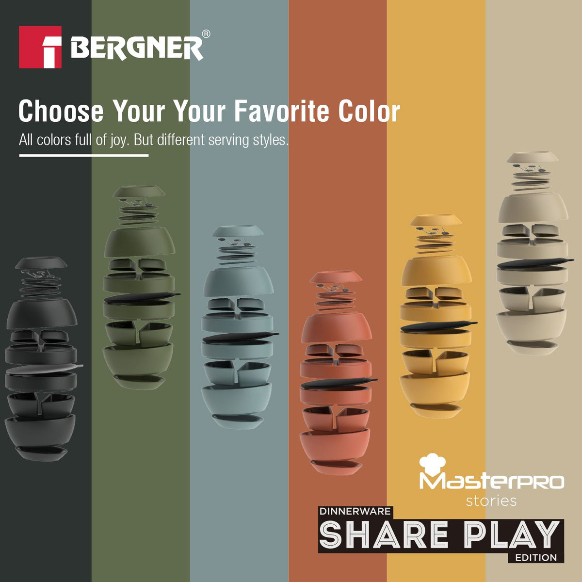 Bergner MasterPRO by Bergner Share Play Stoneware 19 Pcs Snackware Set - Sage Green