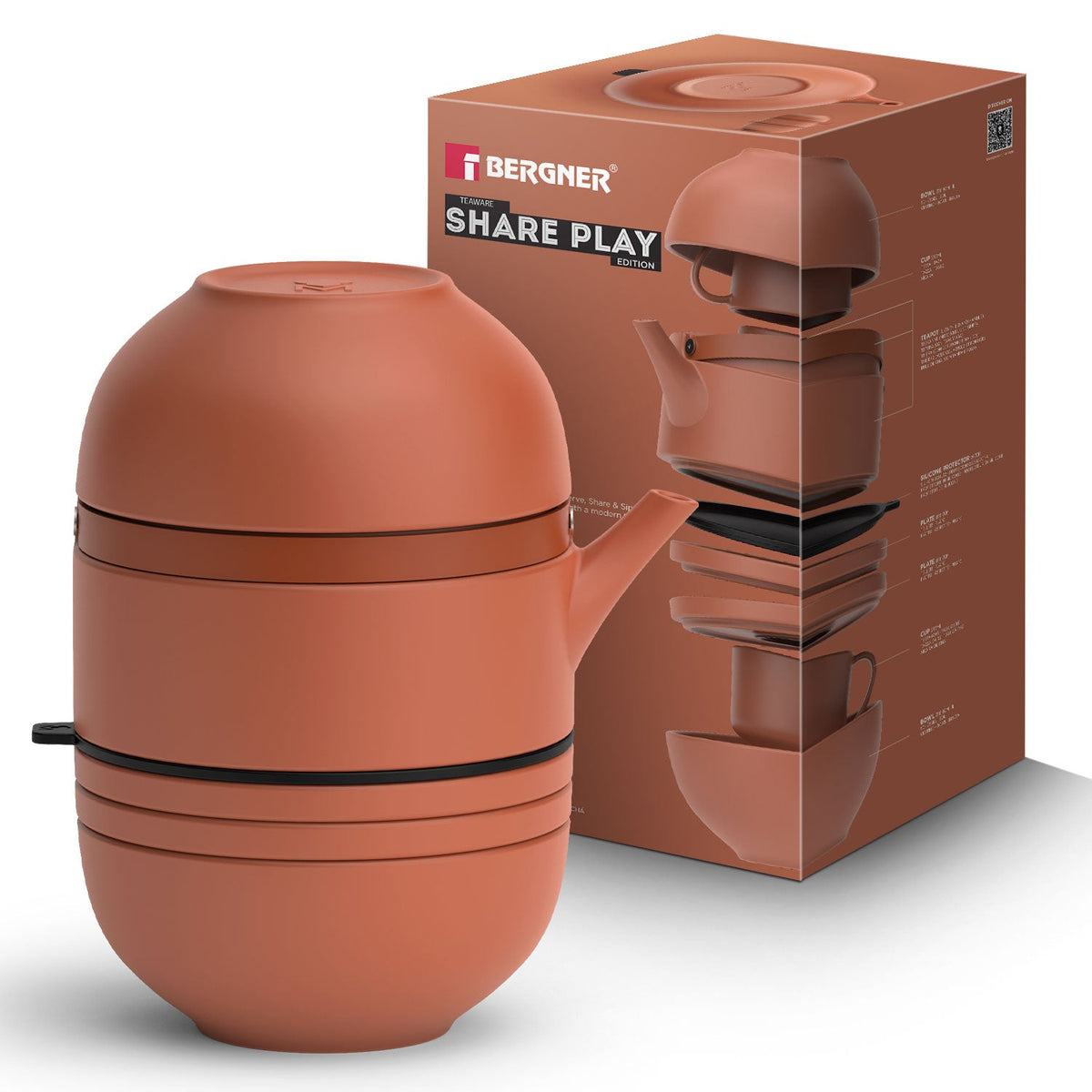 Bergner MasterPRO by Bergner Share Play Stoneware 8 Pcs Teaware Set - Clay Orange
