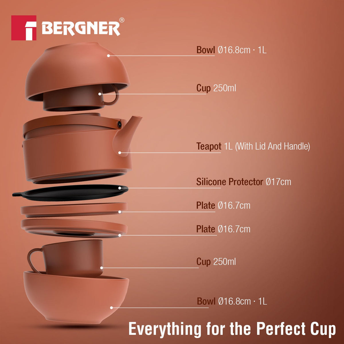 Bergner MasterPRO by Bergner Share Play Stoneware 8 Pcs Teaware Set - Clay Orange
