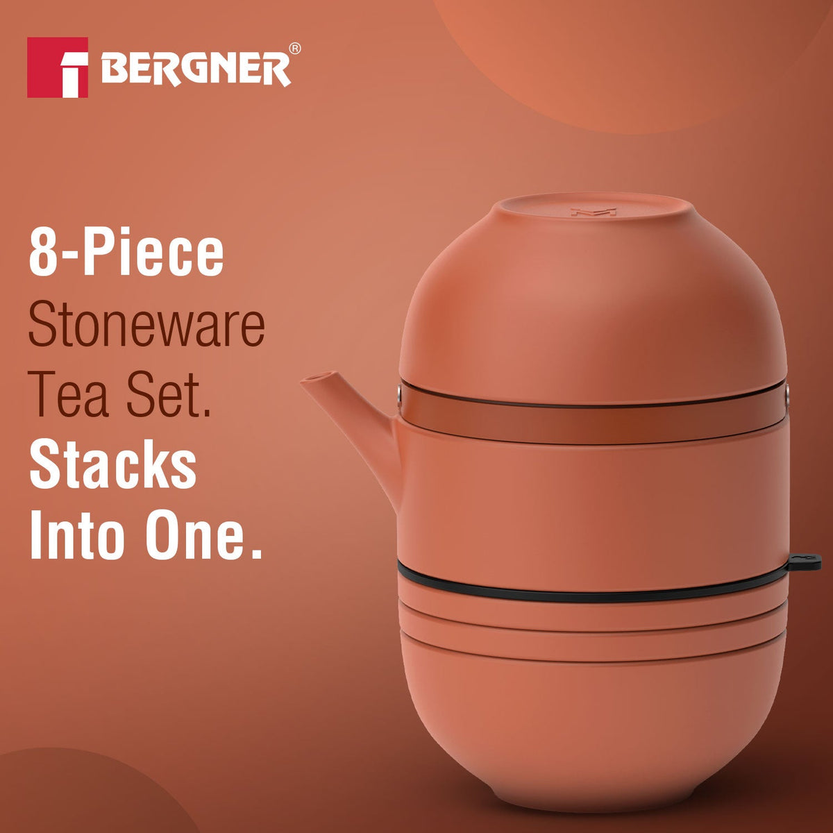 Bergner MasterPRO by Bergner Share Play Stoneware 8 Pcs Teaware Set - Clay Orange