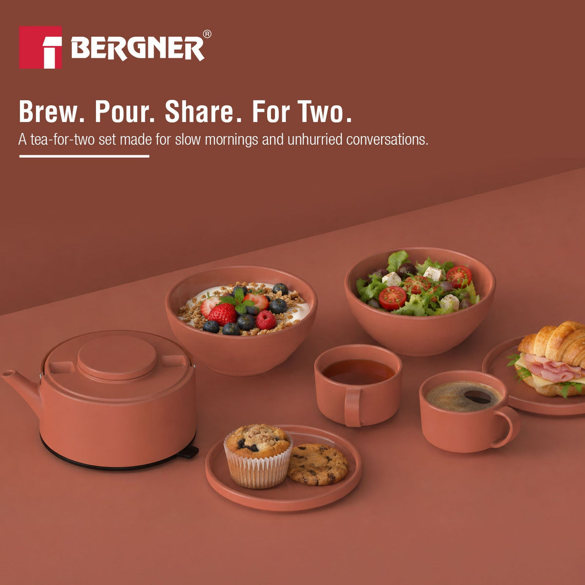 Bergner MasterPRO by Bergner Share Play Stoneware 8 Pcs Teaware Set - Clay Orange