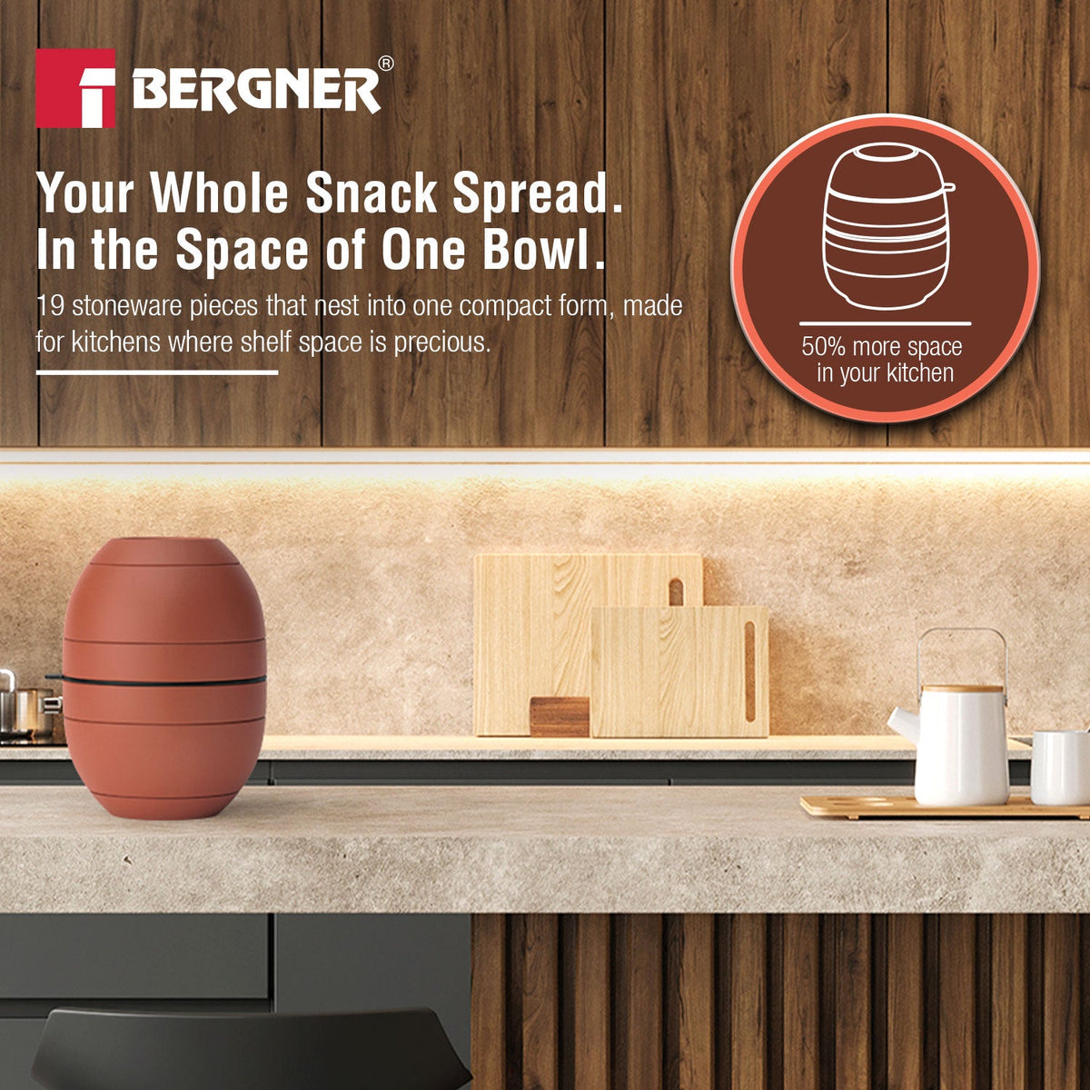Bergner MasterPRO by Bergner Share Play Stoneware 19 Pcs Snackware Set - Clay Orange